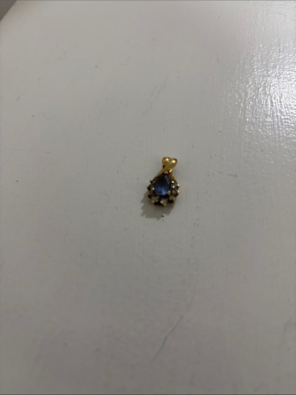 Gold Teardrop Sapphire-Color Pendant Necklace Charm. Chain is not included.